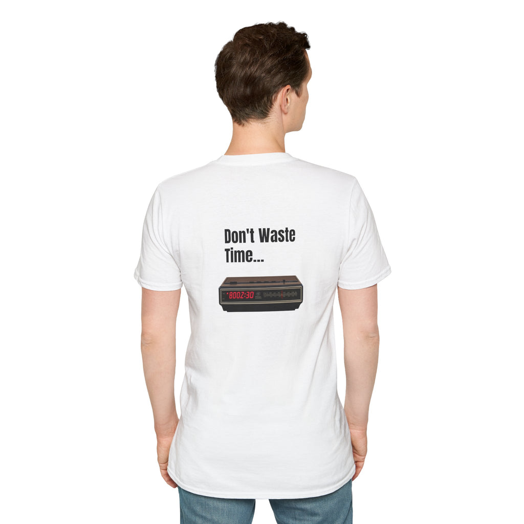 Don't Waste Time Vintage Alarm Clock Graphic T-Shirt — Motivational Retro Tee