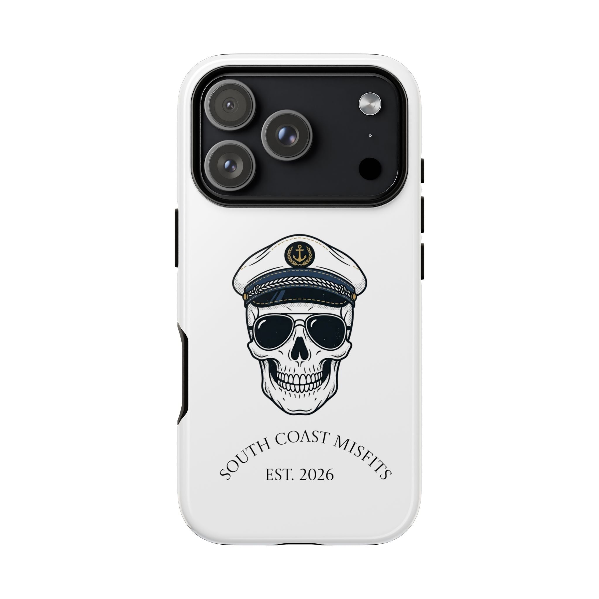 Skull Captain Phone Case — South Coast Misfits Est. 2026 Nautical Skull iPhone Cover