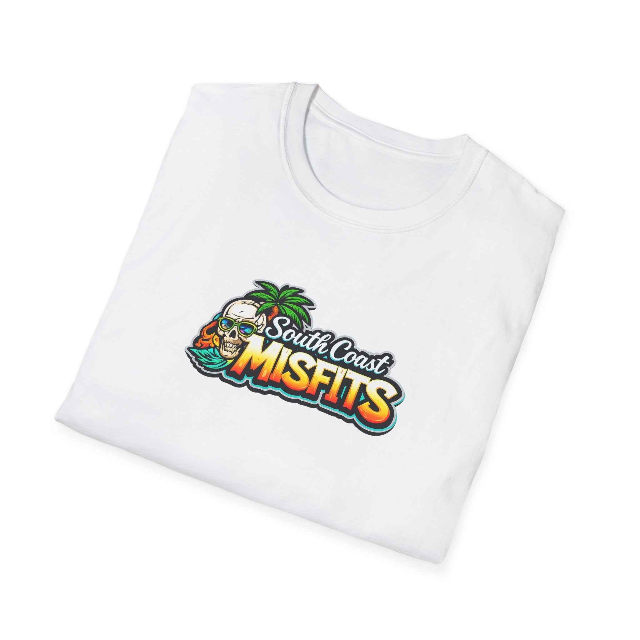 South Coast Misfits T‑Shirt – Retro Surf Skull Beach Logo