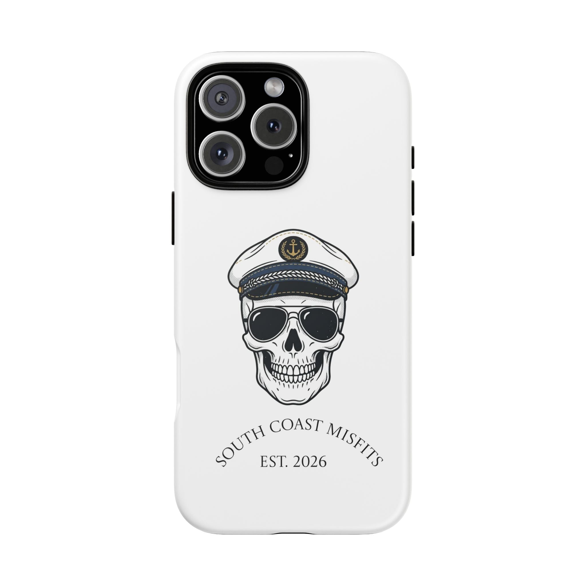 Skull Captain Phone Case — South Coast Misfits Est. 2026 Nautical Skull iPhone Cover