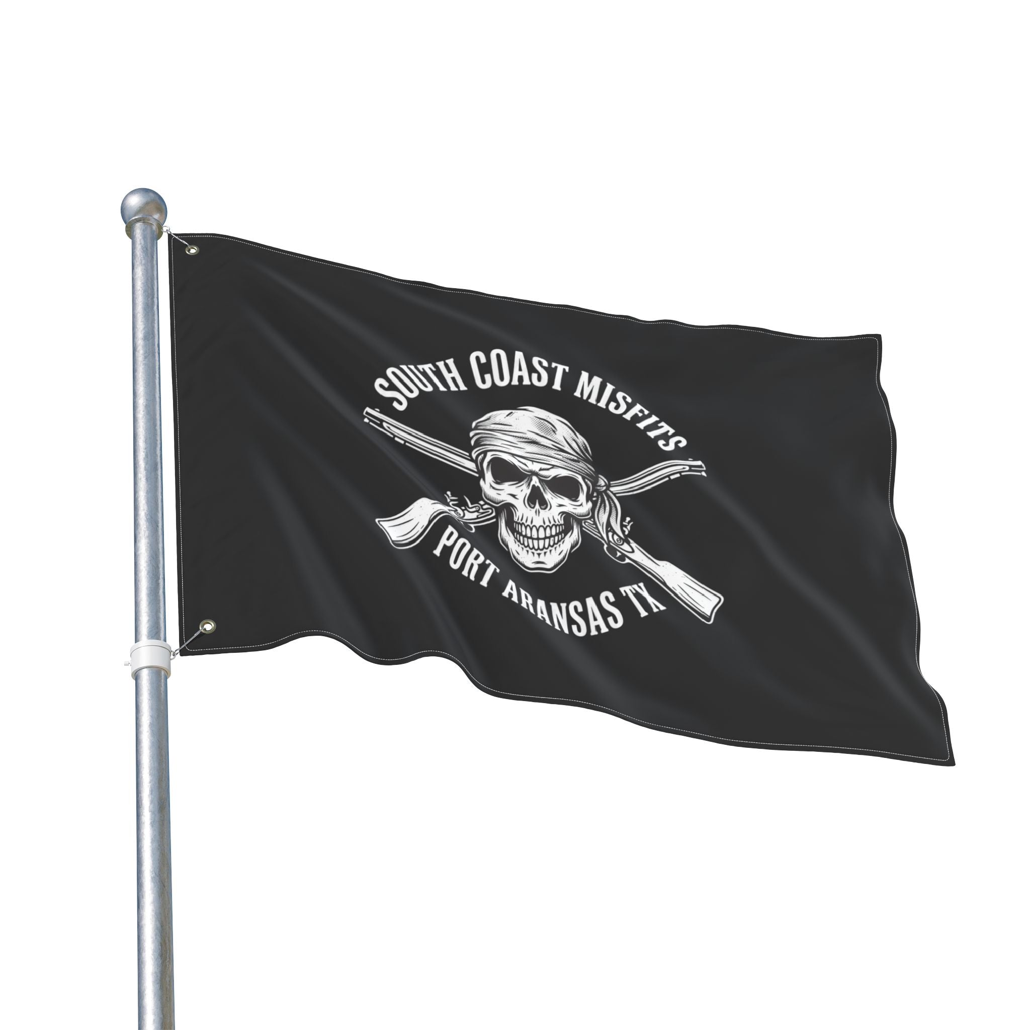 Double-Sided Flag — "South Coast Misfits" Skull & Crossed Rifles Port Aransas TX