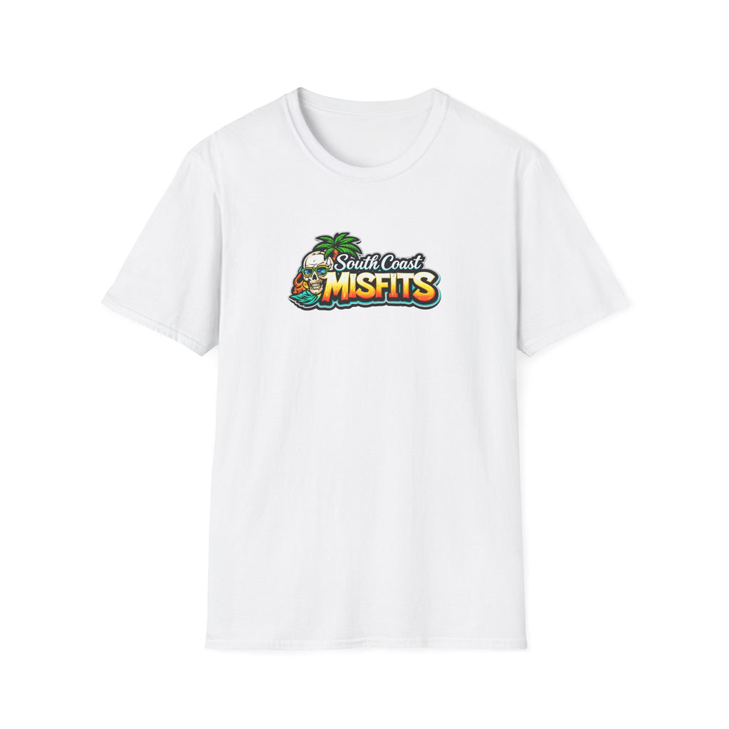 South Coast Misfits T‑Shirt – Retro Surf Skull Beach Logo