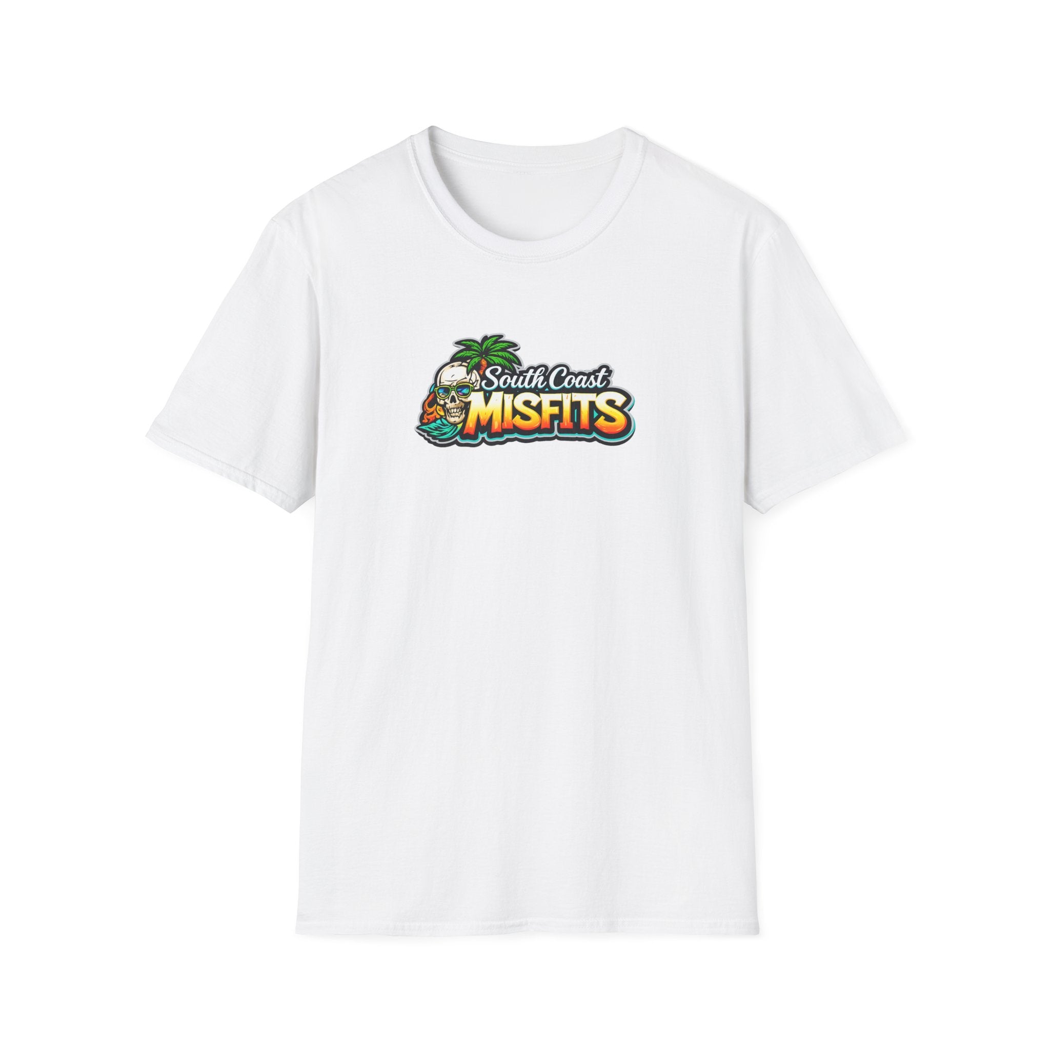 South Coast Misfits T‑Shirt – Retro Surf Skull Beach Logo