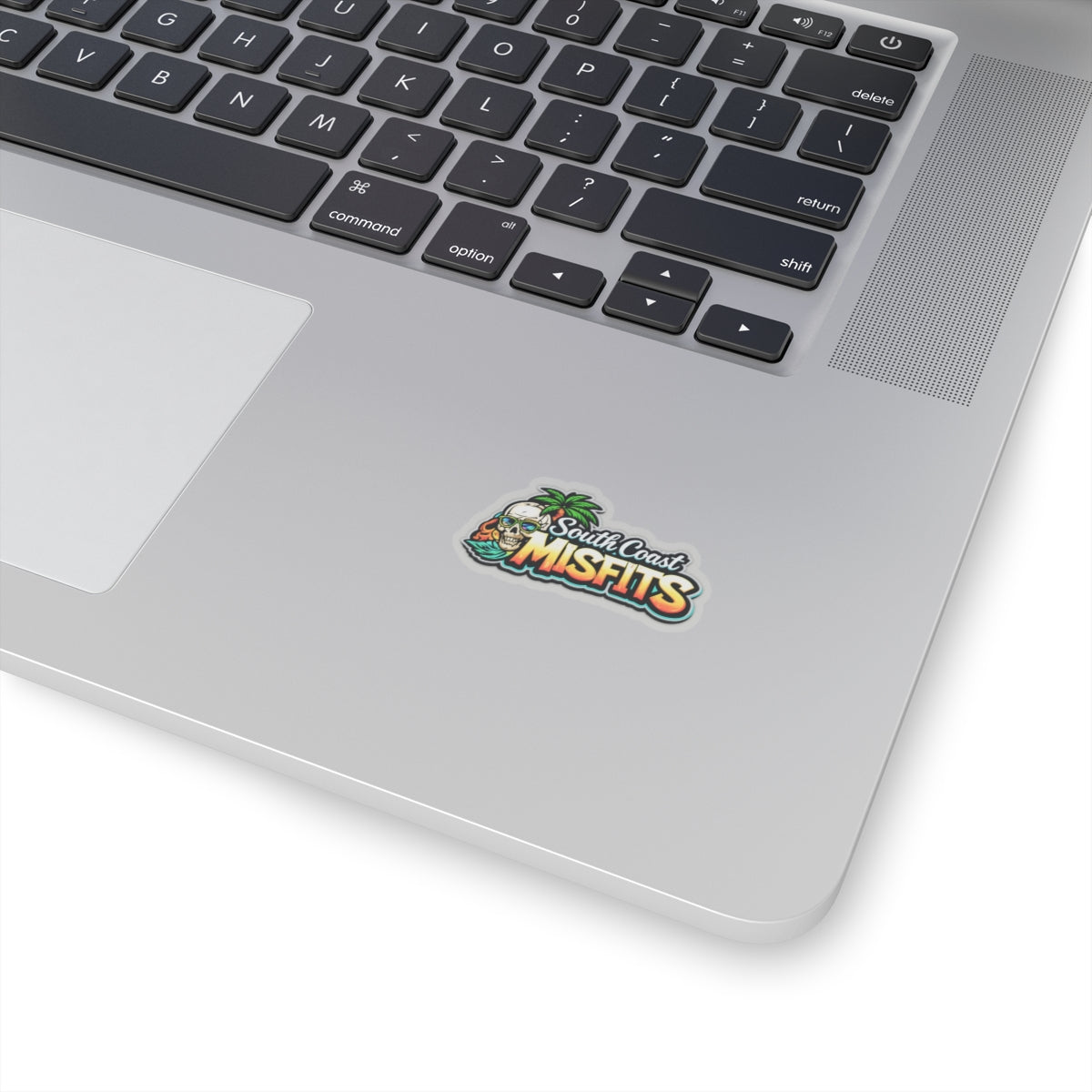 South Coast Misfits Sticker — Retro Skull Palm Beach Kiss-Cut Sticker