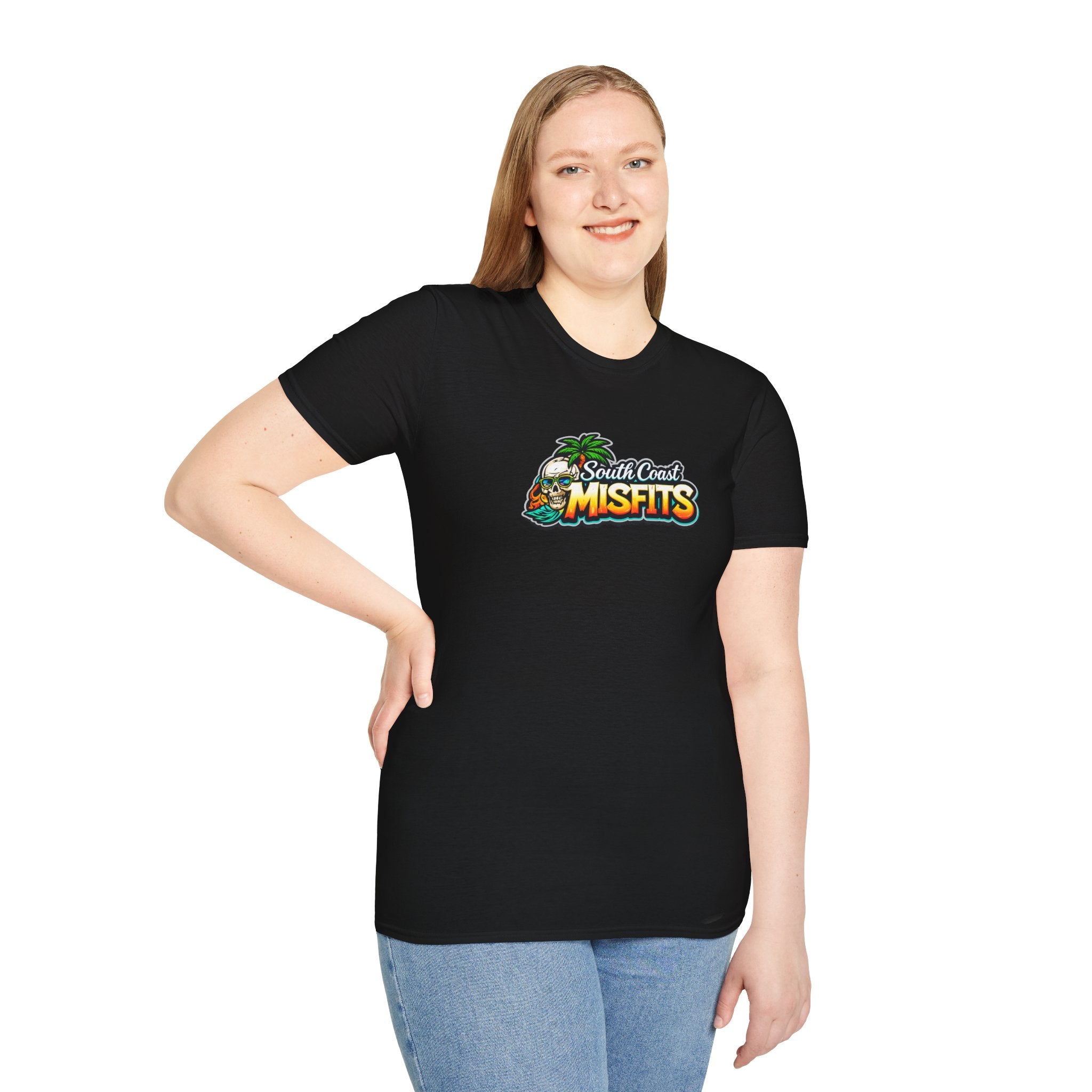 South Coast Misfits T‑Shirt – Retro Surf Skull Beach Logo