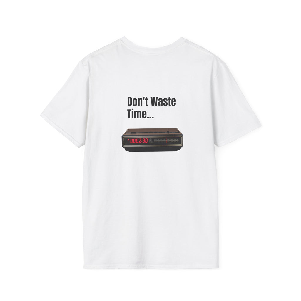Don't Waste Time Vintage Alarm Clock Graphic T-Shirt — Motivational Retro Tee