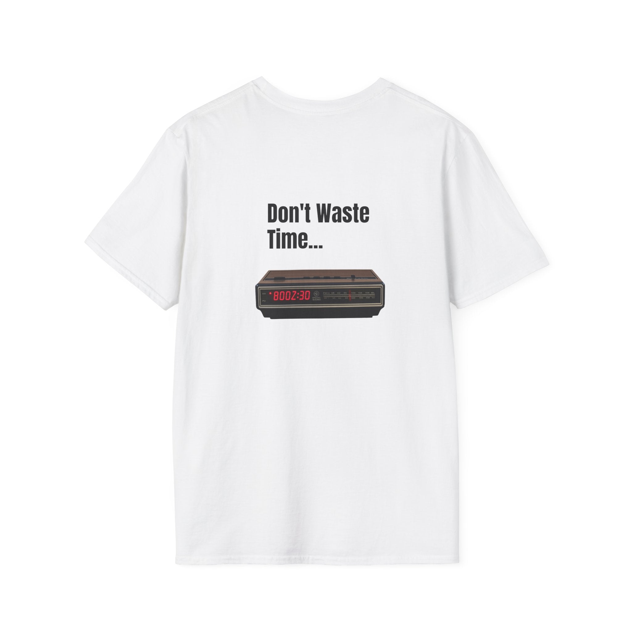 Don't Waste Time Vintage Alarm Clock Graphic T-Shirt — Motivational Retro Tee
