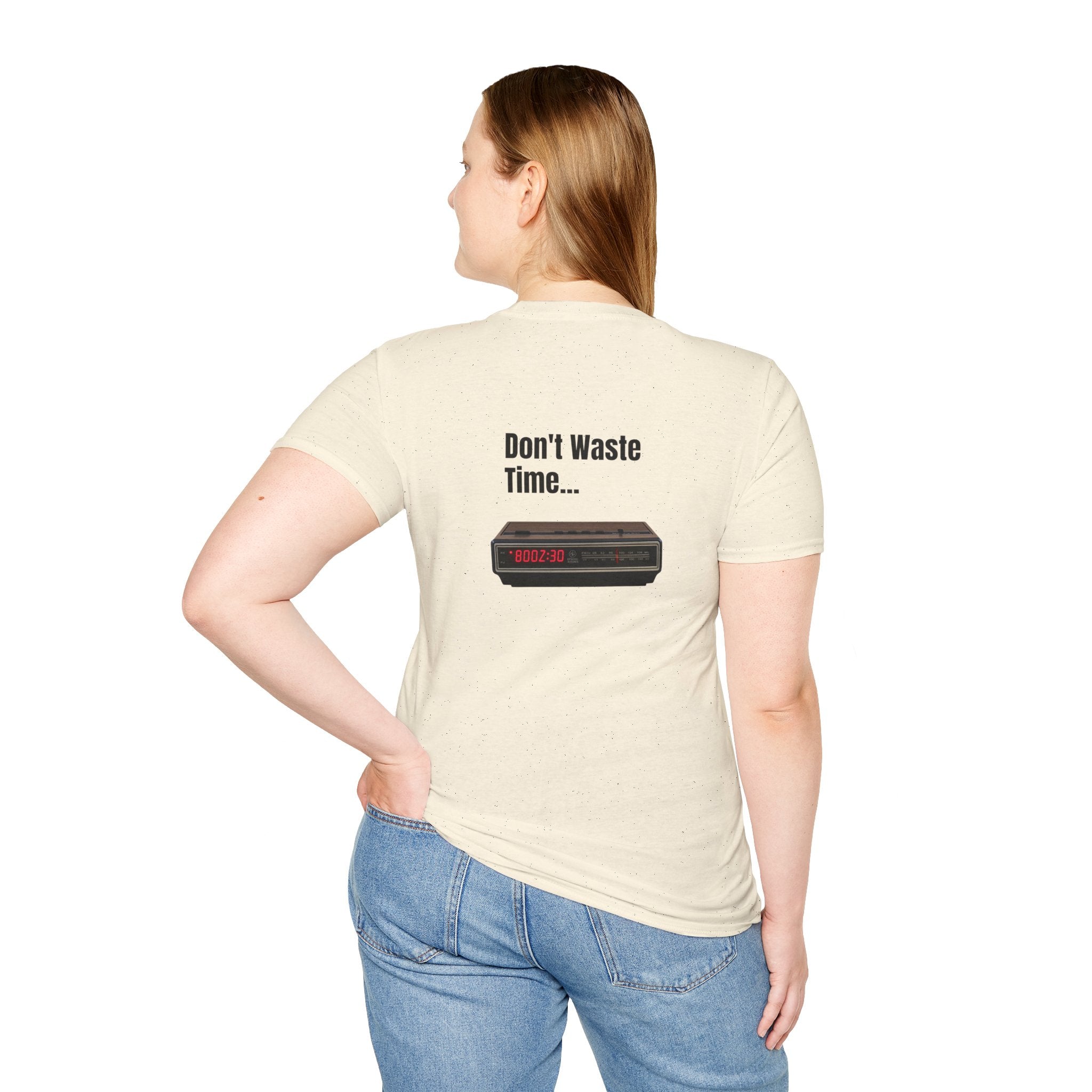 Don't Waste Time Vintage Alarm Clock Graphic T-Shirt — Motivational Retro Tee