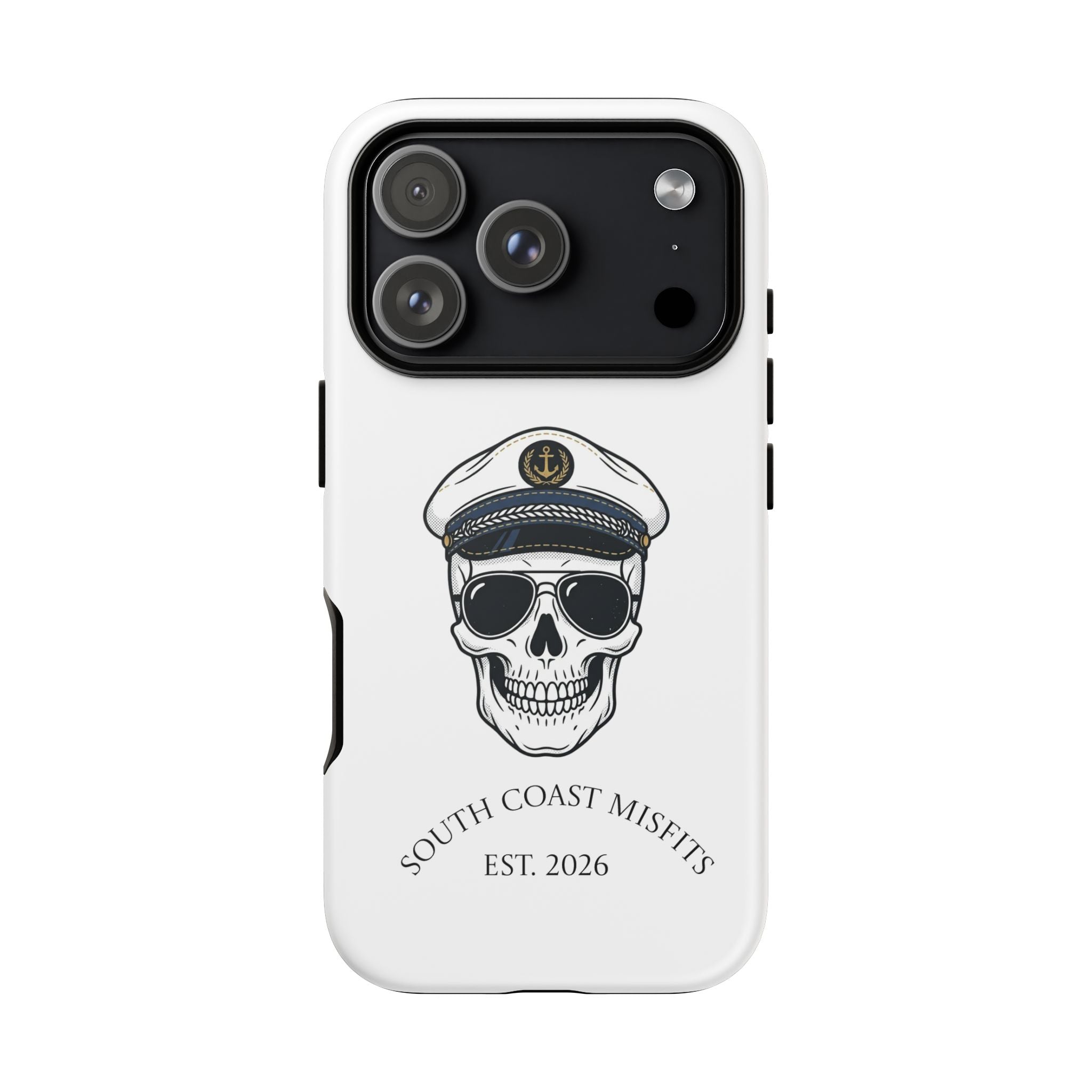 Skull Captain Phone Case — South Coast Misfits Est. 2026 Nautical Skull iPhone Cover