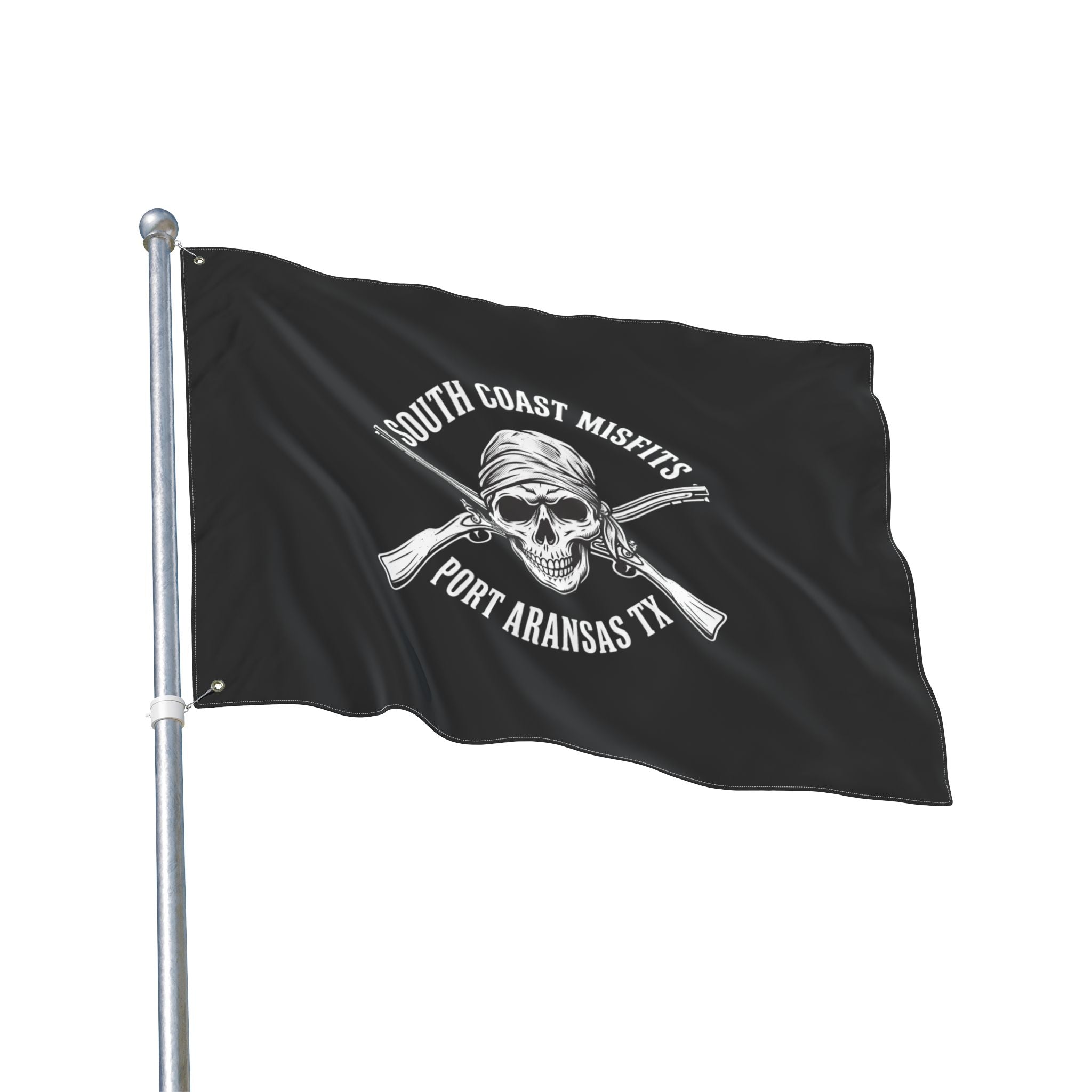 Double-Sided Flag — "South Coast Misfits" Skull & Crossed Rifles Port Aransas TX