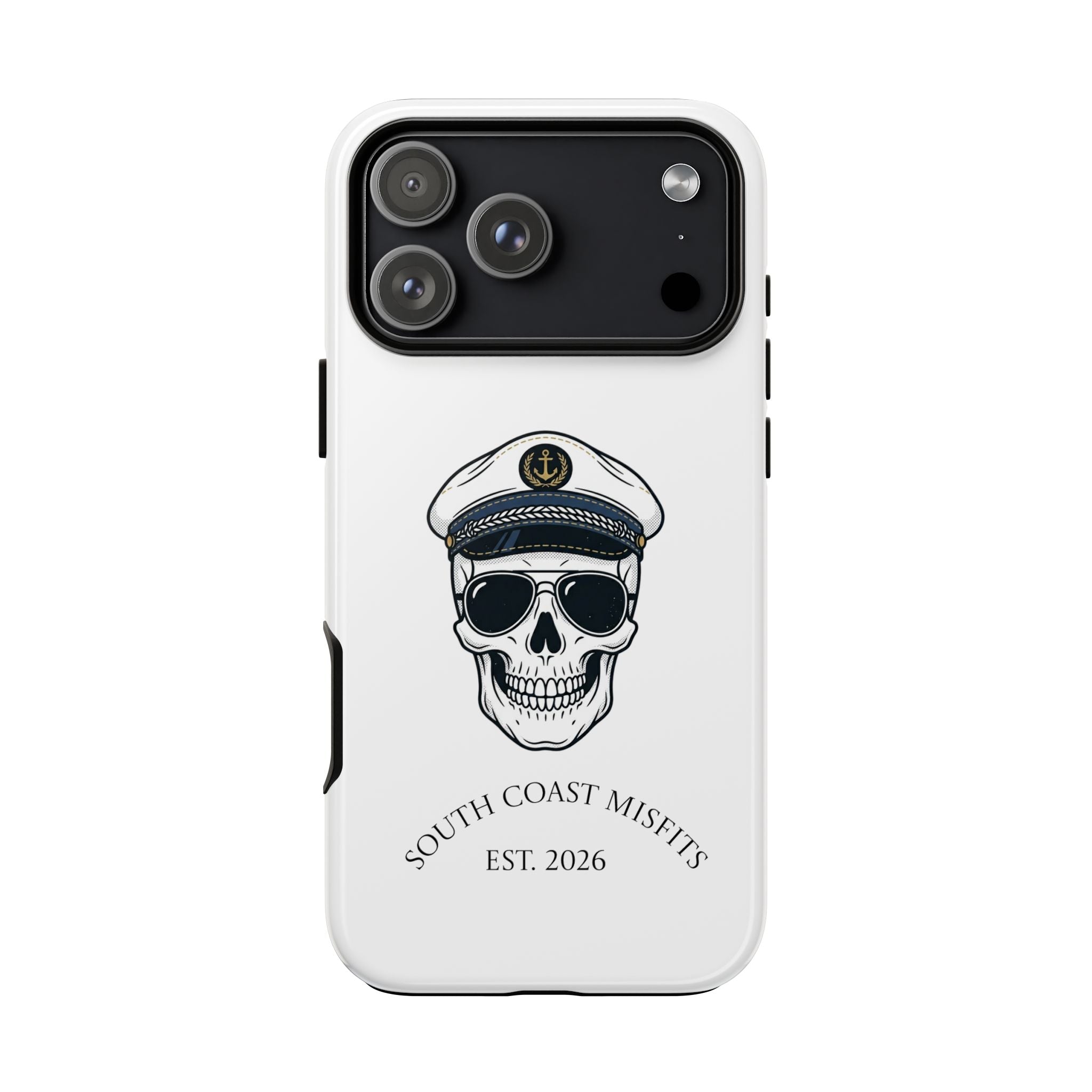Skull Captain Phone Case — South Coast Misfits Est. 2026 Nautical Skull iPhone Cover