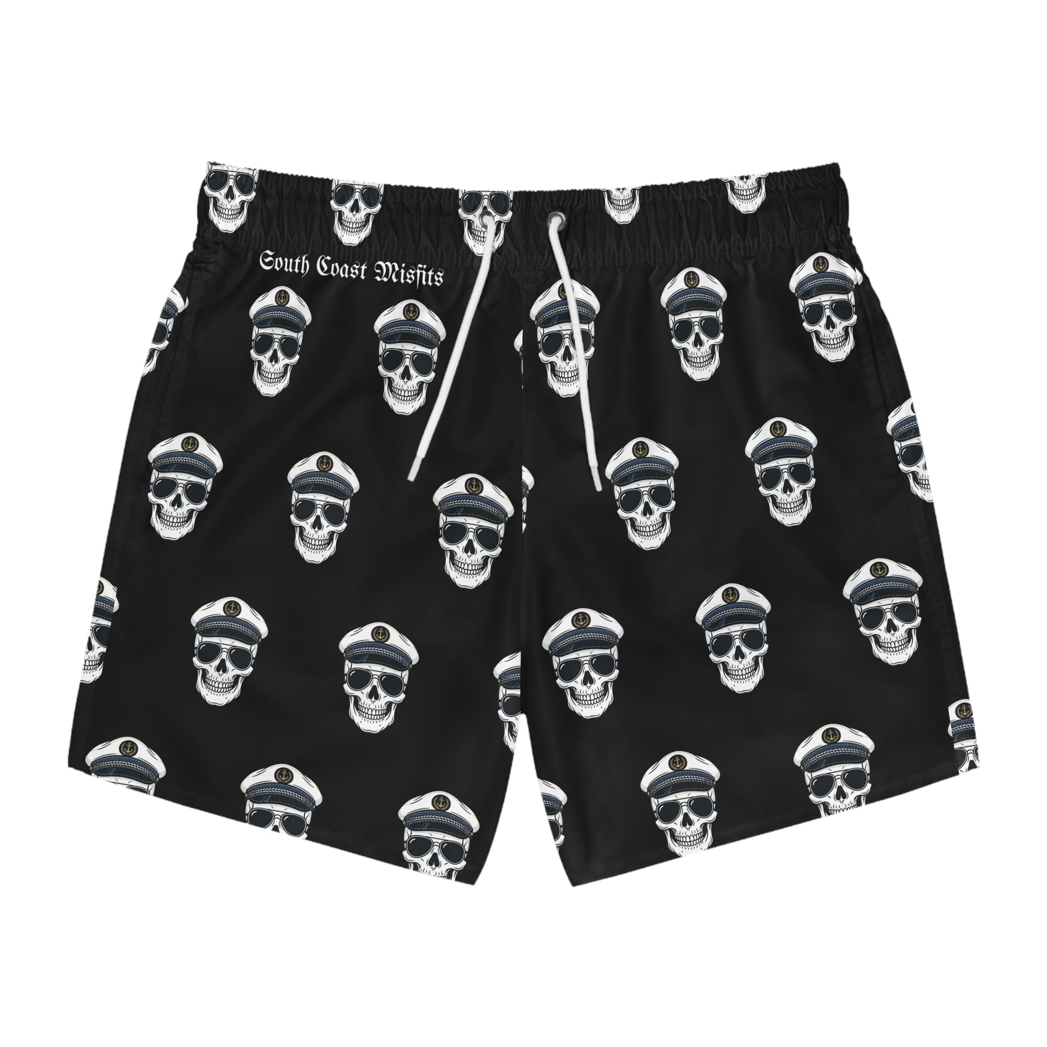 Captain Skull Swim Trunks — Nautical Skull Pattern Board Shorts