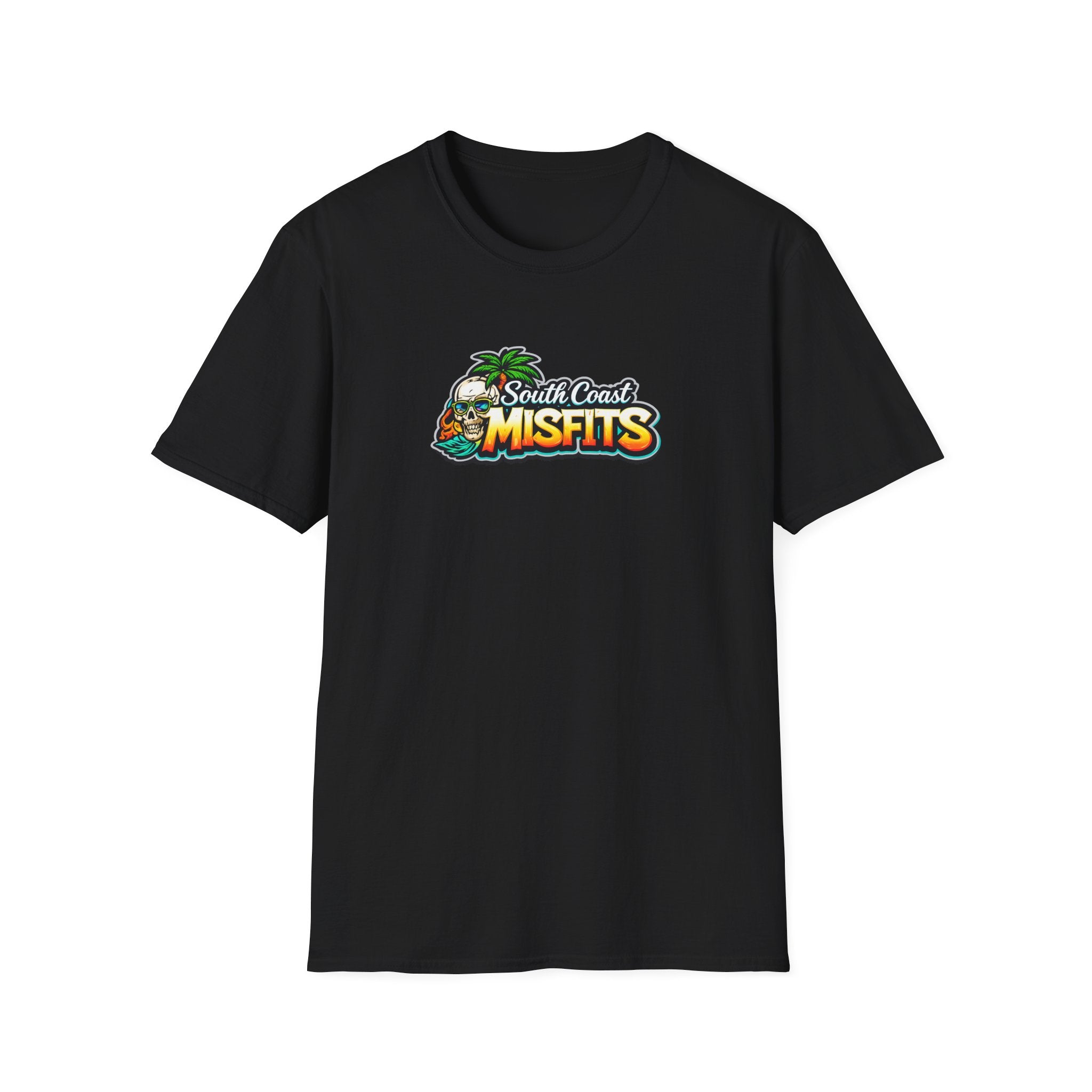 South Coast Misfits T‑Shirt – Retro Surf Skull Beach Logo
