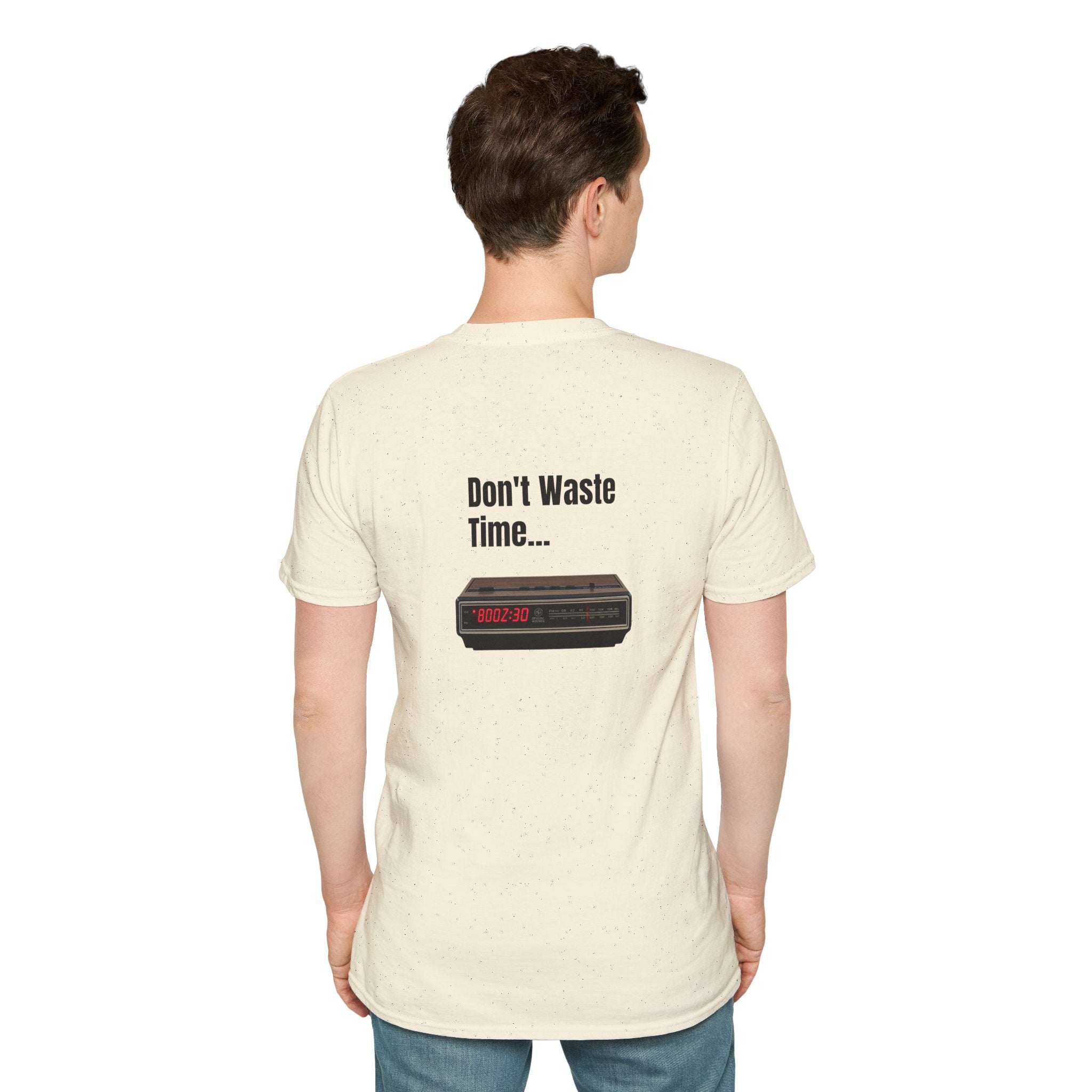 Don't Waste Time Vintage Alarm Clock Graphic T-Shirt — Motivational Retro Tee