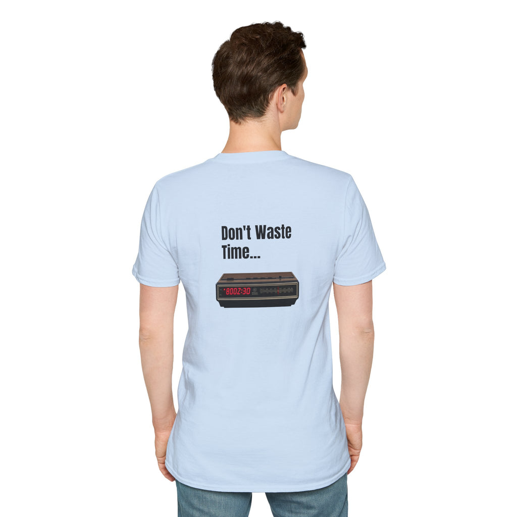 Don't Waste Time Vintage Alarm Clock Graphic T-Shirt — Motivational Retro Tee