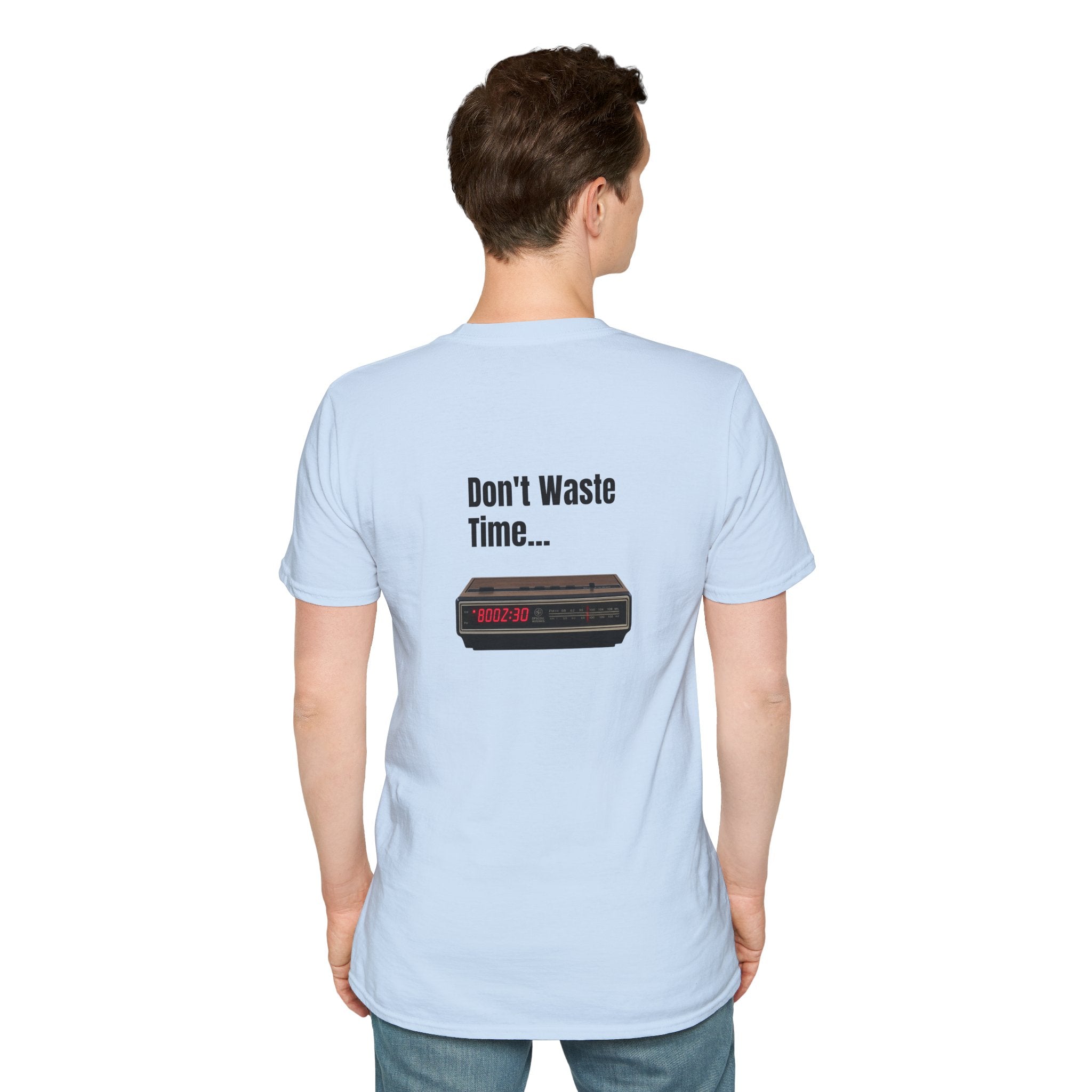 Don't Waste Time Vintage Alarm Clock Graphic T-Shirt — Motivational Retro Tee