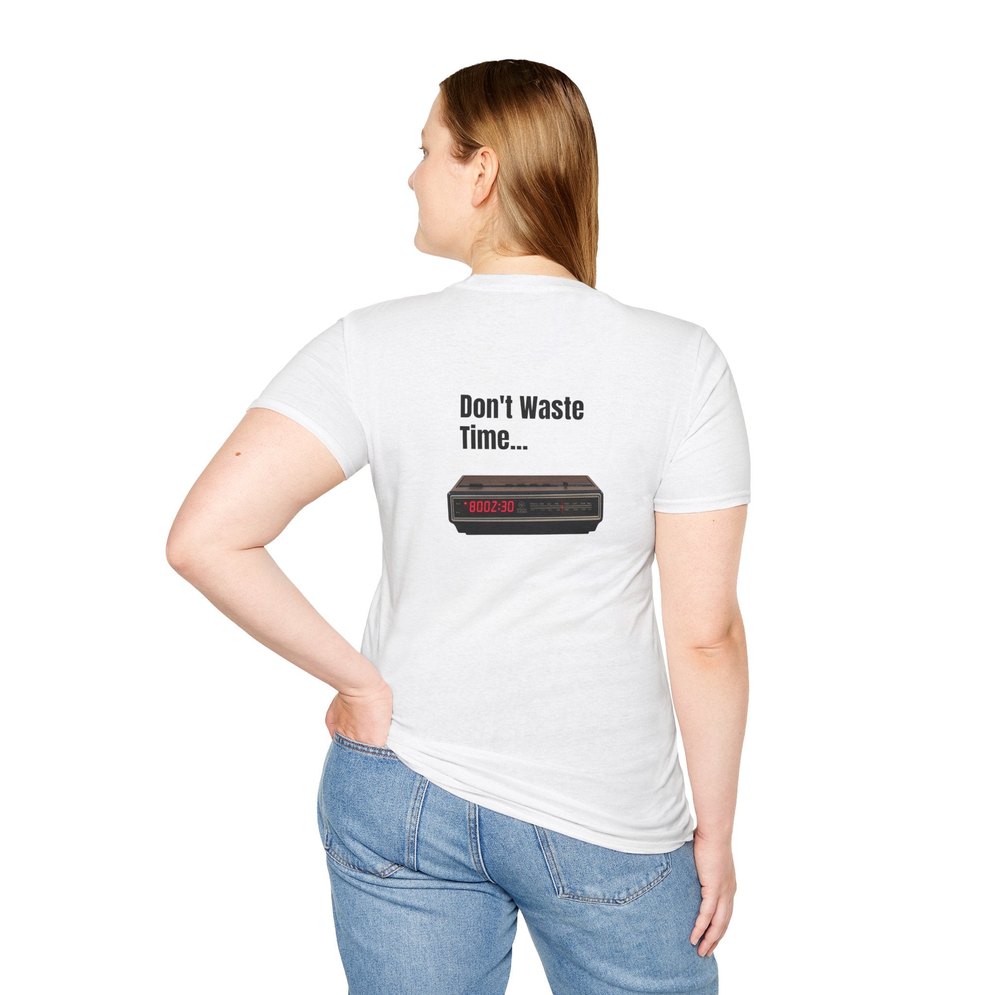 Don't Waste Time Vintage Alarm Clock Graphic T-Shirt — Motivational Retro Tee