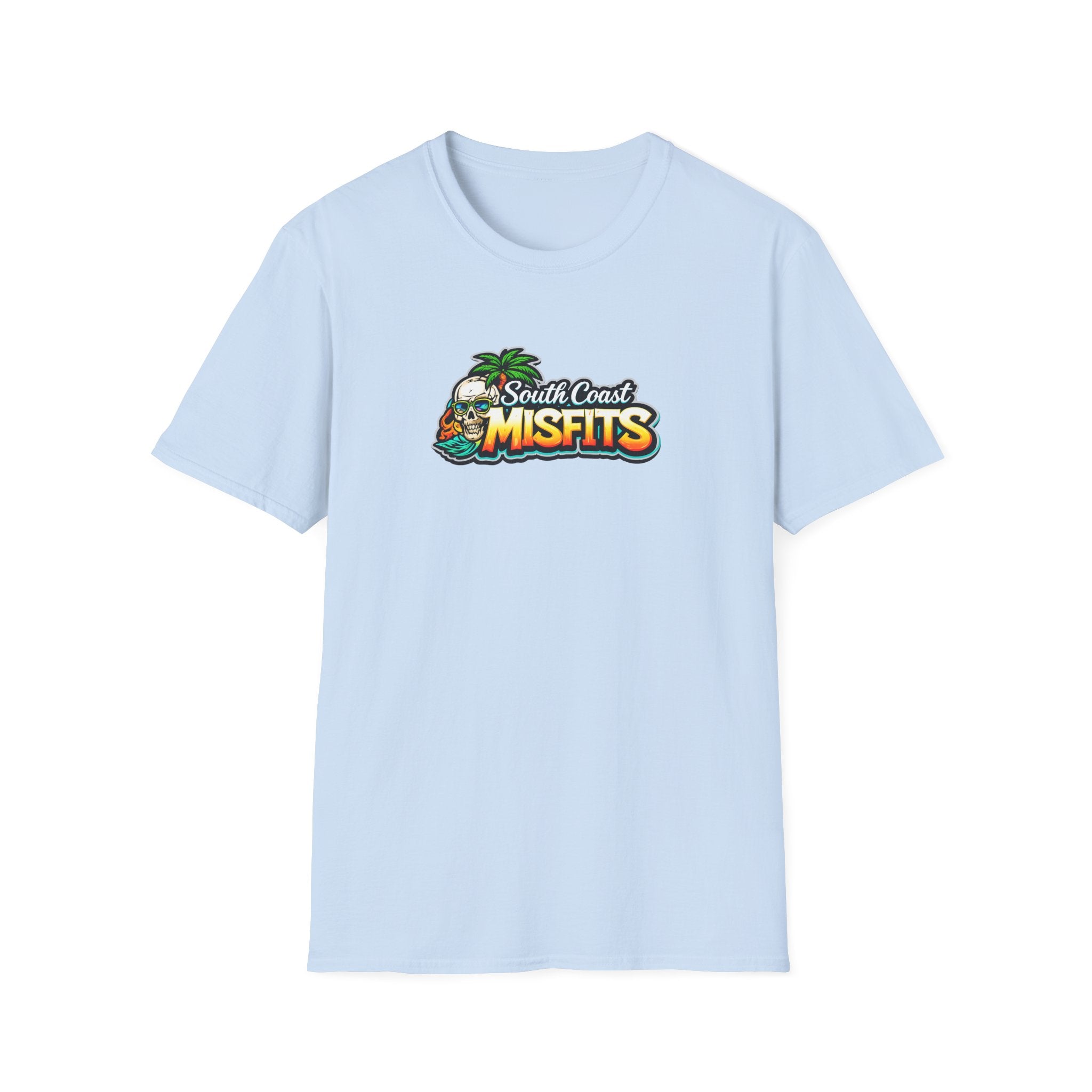 South Coast Misfits T‑Shirt – Retro Surf Skull Beach Logo