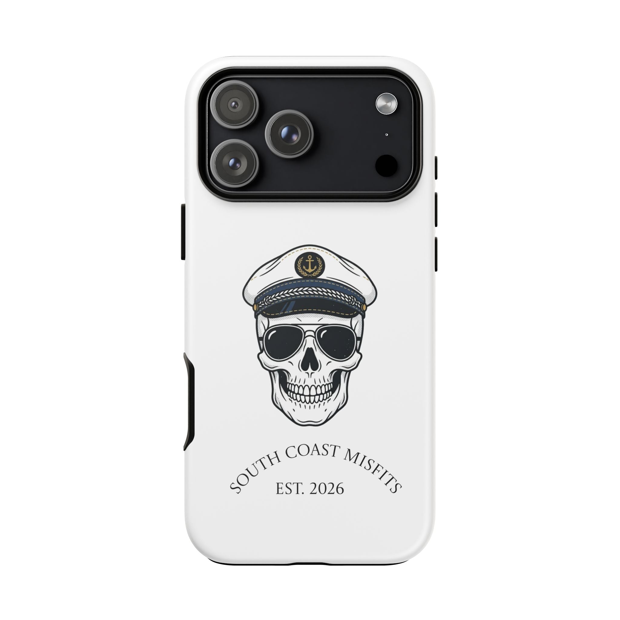 Skull Captain Phone Case — South Coast Misfits Est. 2026 Nautical Skull iPhone Cover