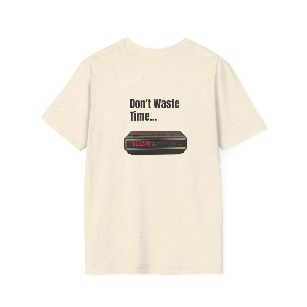 Don't Waste Time Vintage Alarm Clock Graphic T-Shirt — Motivational Retro Tee