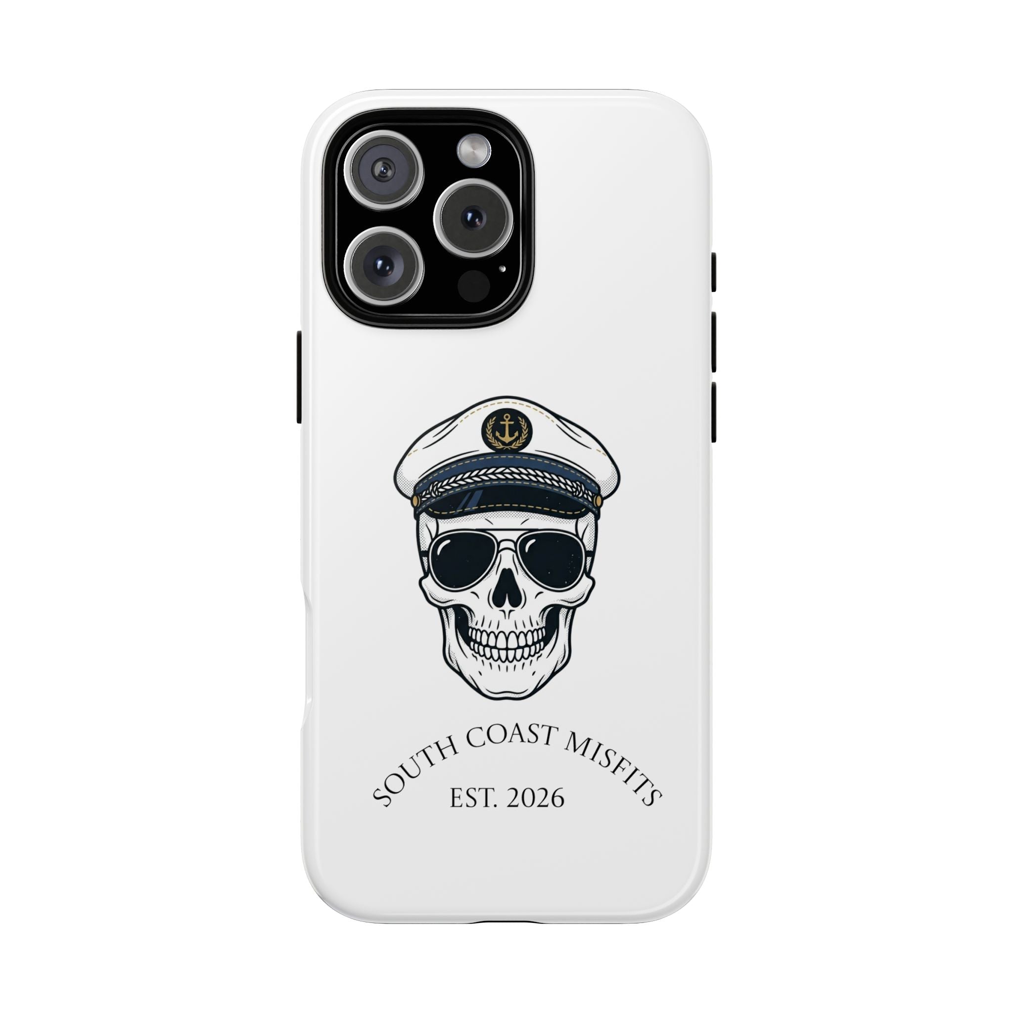 Skull Captain Phone Case — South Coast Misfits Est. 2026 Nautical Skull iPhone Cover