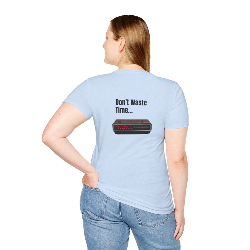 Don't Waste Time Vintage Alarm Clock Graphic T-Shirt — Motivational Retro Tee
