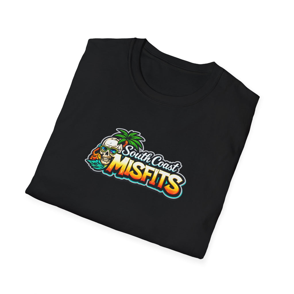 South Coast Misfits T‑Shirt – Retro Surf Skull Beach Logo